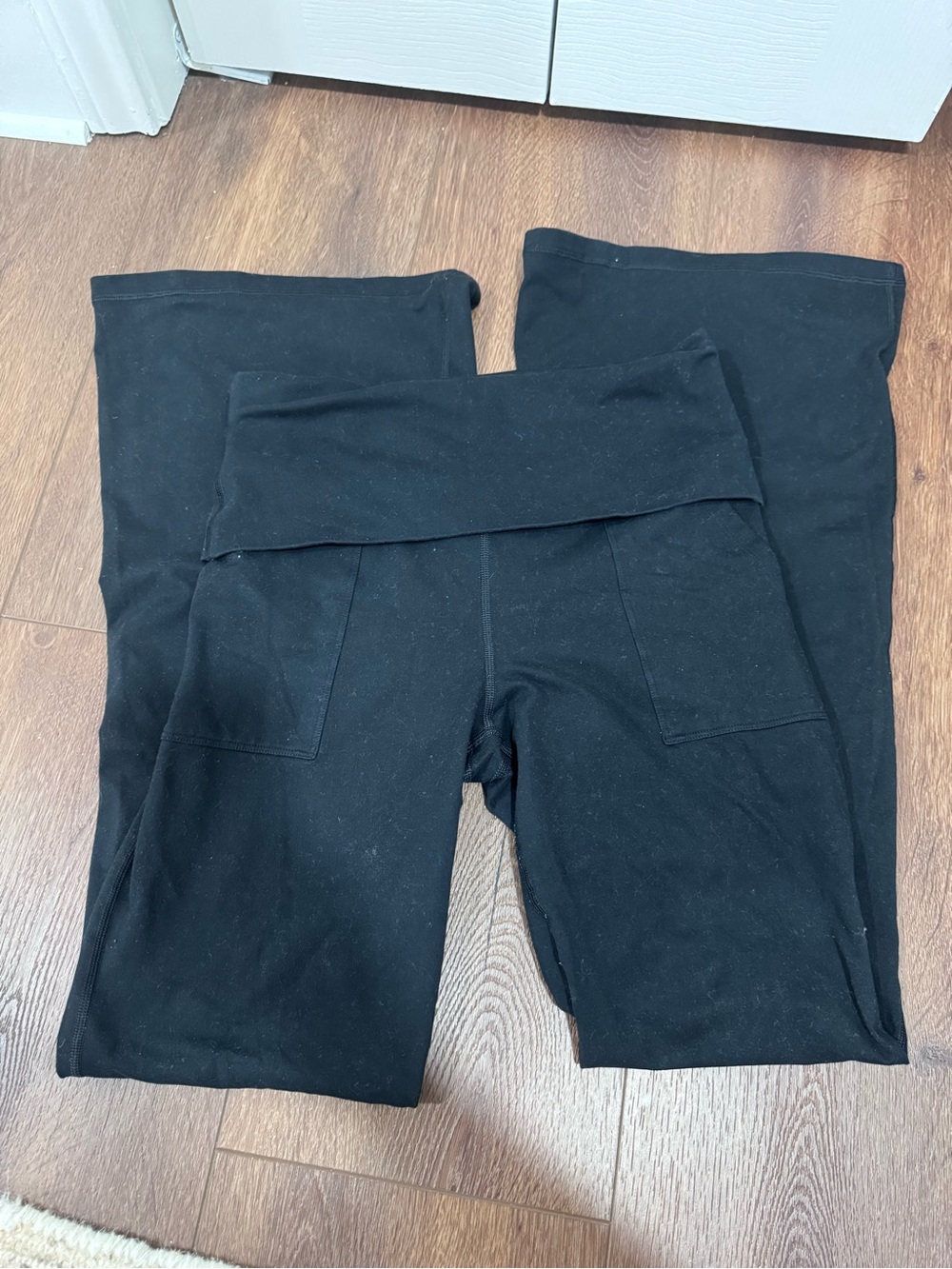 High-Rise Black Fold-Over Waist Leggings